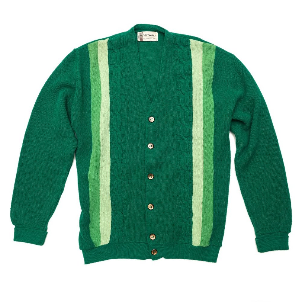 1960’s GREEN STRIPED VINTAGE CARDIGAN SWEATER